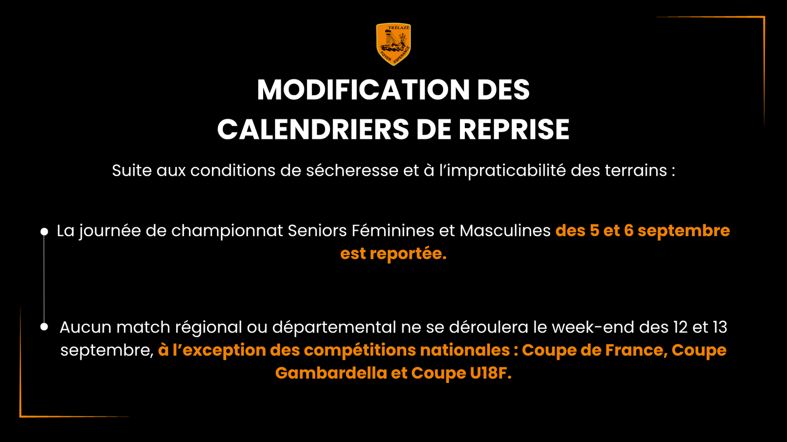 MODIFICATION DES CALENDRIERS DE REPRISE